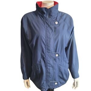 Vintage 90s Climate Zone Blue Red Trim Jacket M Preppy Minimalist Windbreaker